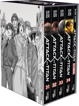 Der siebte und letzte ATTACK ON TITAN-Sammelschuber enthält neben den Bänden 31 bis 34 diesmal ZWEI Extras: ein Metall-Shikishi und die Story "The Beginning" - die Urfassung als 96seitiger Band!